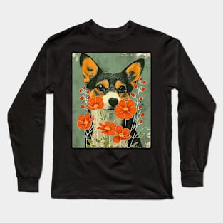 Welsh Corgi  dog Flowers Photo Art Design For Dog Onwer Long Sleeve T-Shirt